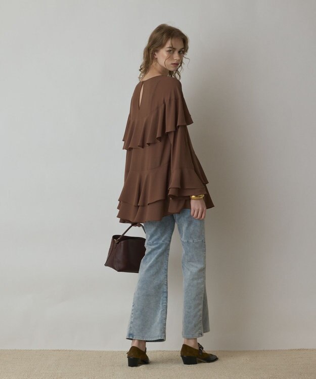 GRACE CONTINENTAL シフォンフリルブラウス ブラウン