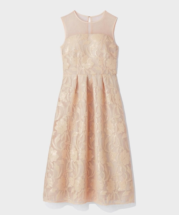 GRACE CONTINENTAL スパンコールエンブロイダリードレス ベージュ
