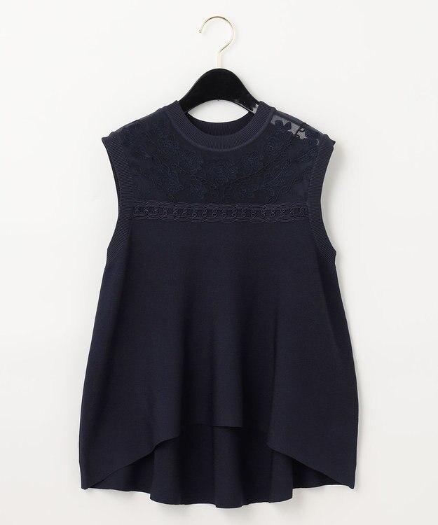GRACE CONTINENTAL フラワーコードニットトップ ネイビー