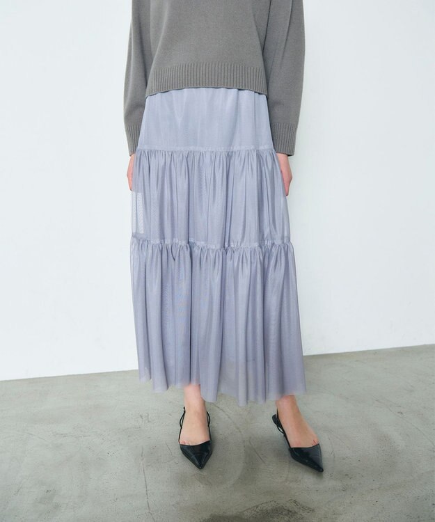 GRACE CONTINENTAL チュールティアードスカート グレー
