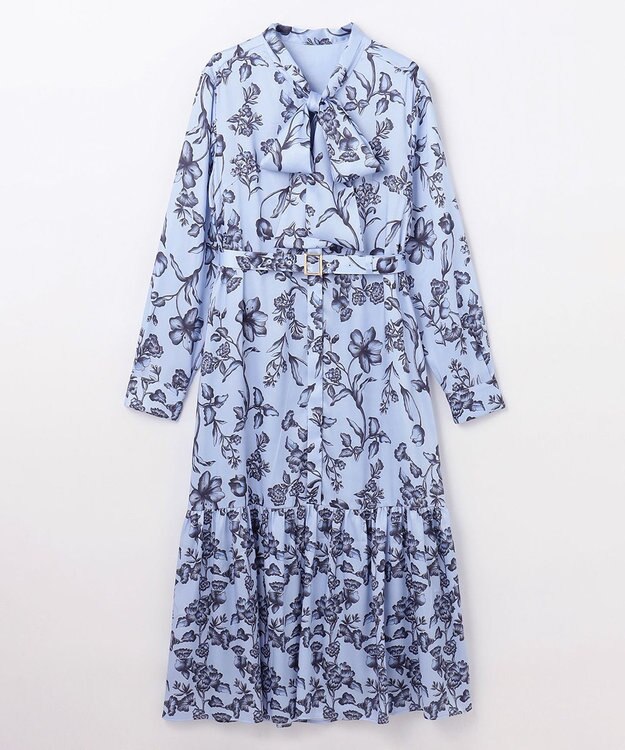 GRACE CONTINENTAL オリエンタルフラワープリントワンピース ブルー
