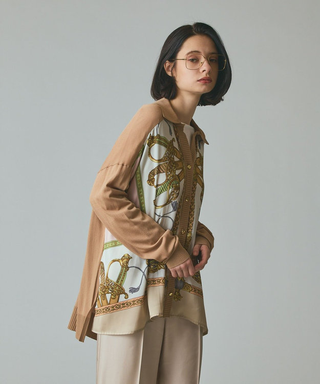 GRACE CONTINENTAL スカーフコンビカーディガン キャメル