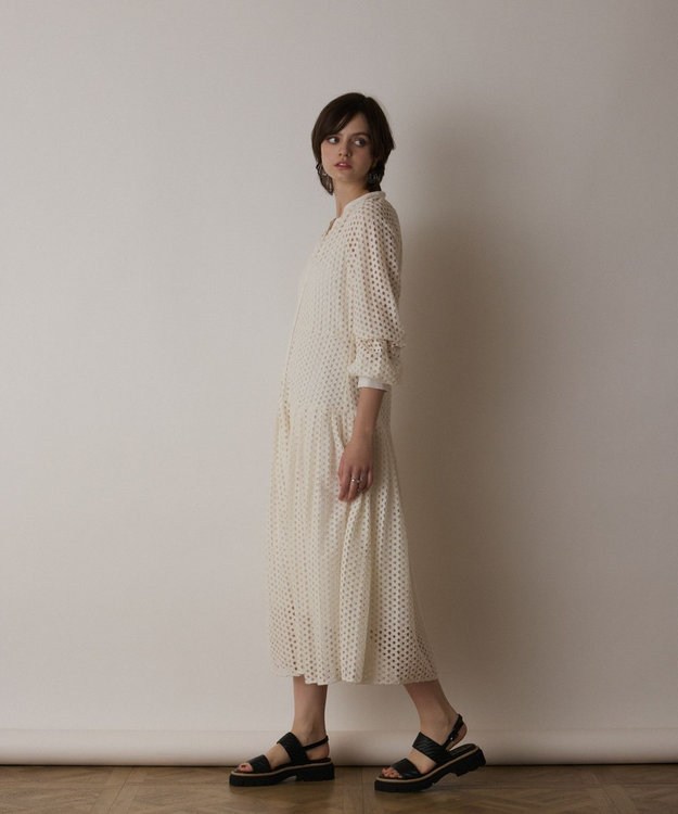 GRACE CONTINENTAL メッシュレースカフタンワンピース ホワイト