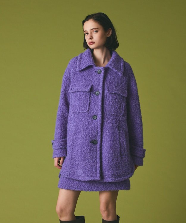 GRACE CONTINENTAL リングウールショートコート パープル