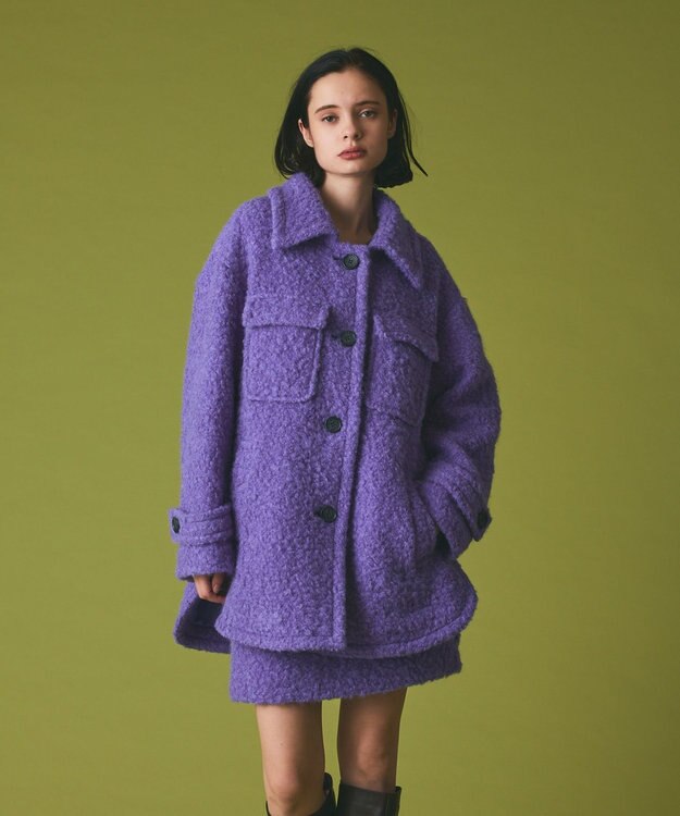 GRACE CONTINENTAL リングウールショートコート パープル