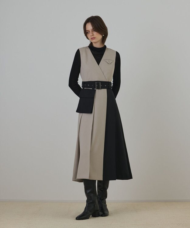GRACE CONTINENTAL プリーツジャンパースカート ベージュ