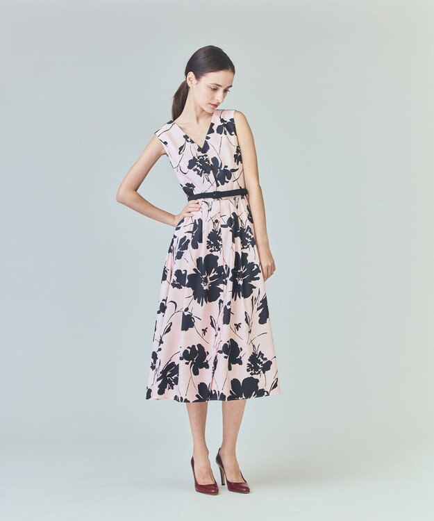 GRACE CONTINENTAL バイカラーボタニカルドレス ピンク