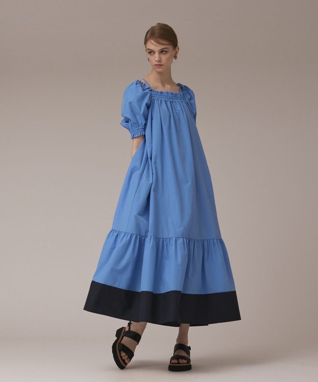 GRACE CONTINENTAL ギャザーロングワンピース ブルー