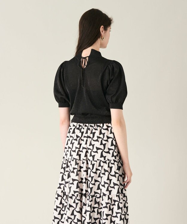 GRACE CONTINENTAL ラメシアーパフニットトップ ブラック