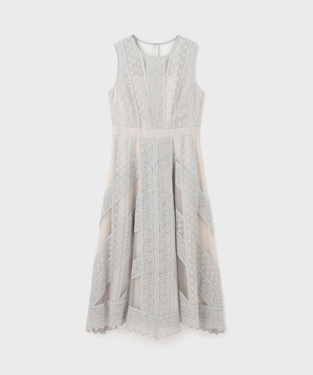 GRACE CONTINENTAL レースパッチワークドレス グレー