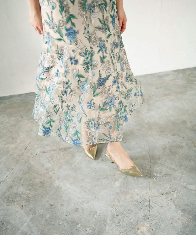 GRACE CONTINENTAL フラワーマーメイドドレス ベージュ