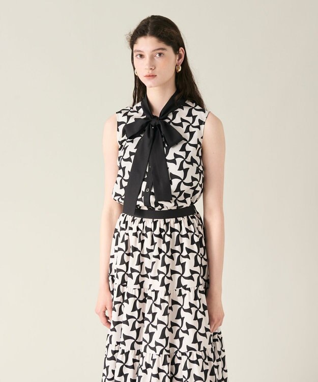 GRACE CONTINENTAL リボンプリントノースリーブトップ キナリ