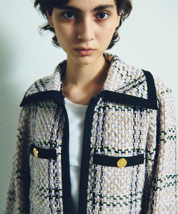 GRACE CONTINENTAL ツイードフーディーコート ラベンダー