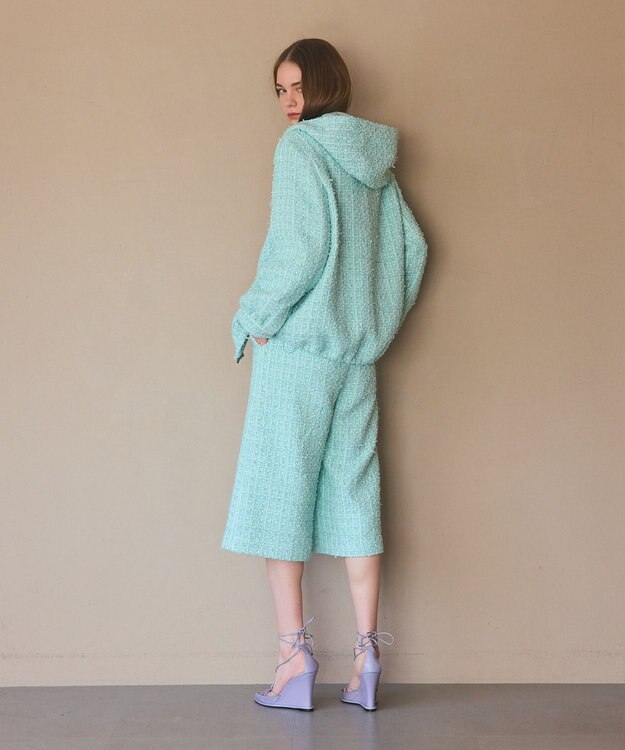 GRACE CONTINENTAL ツイードフーディーコート ミント