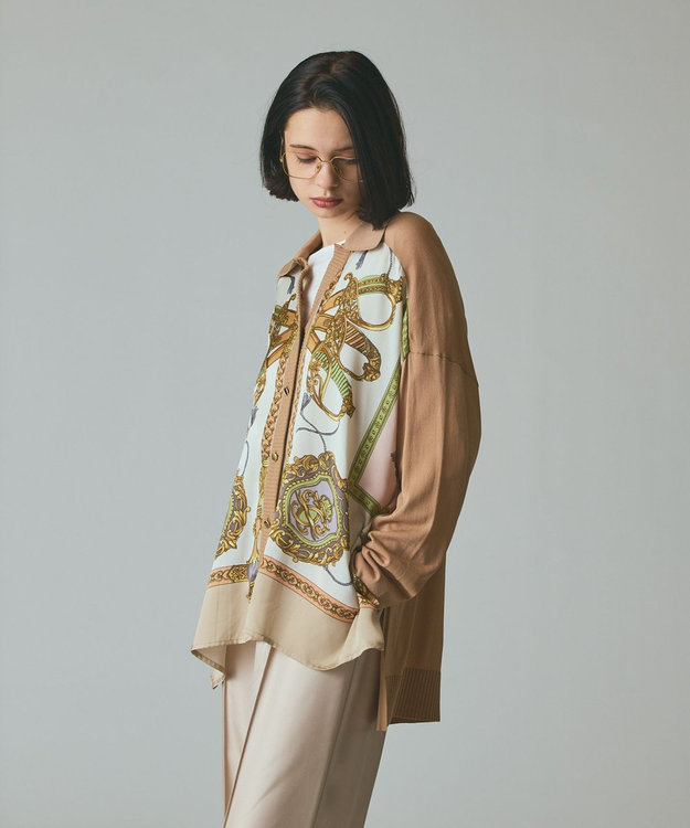 GRACE CONTINENTAL スカーフコンビカーディガン キャメル