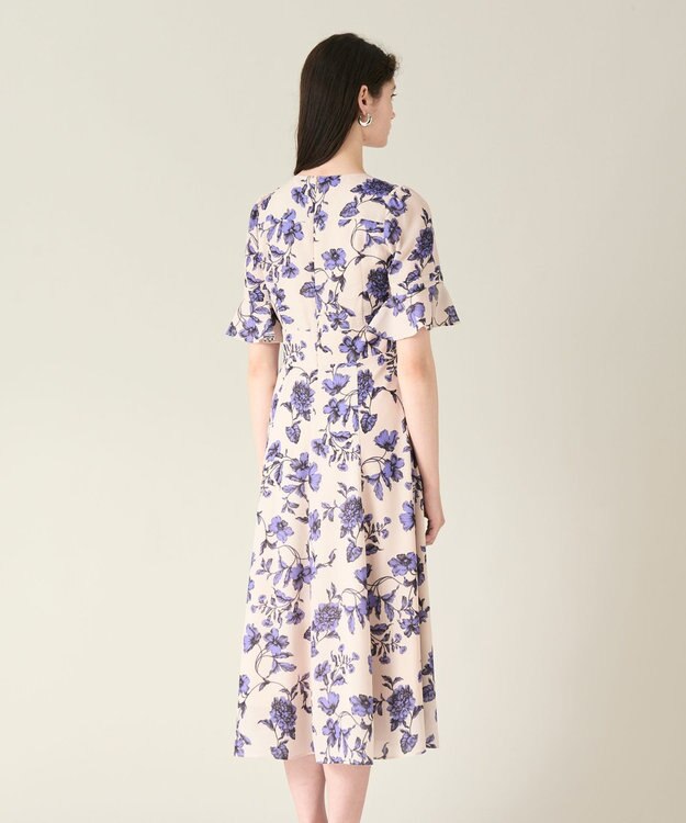 GRACE CONTINENTAL フラワープリントフレアワンピース ベージュ