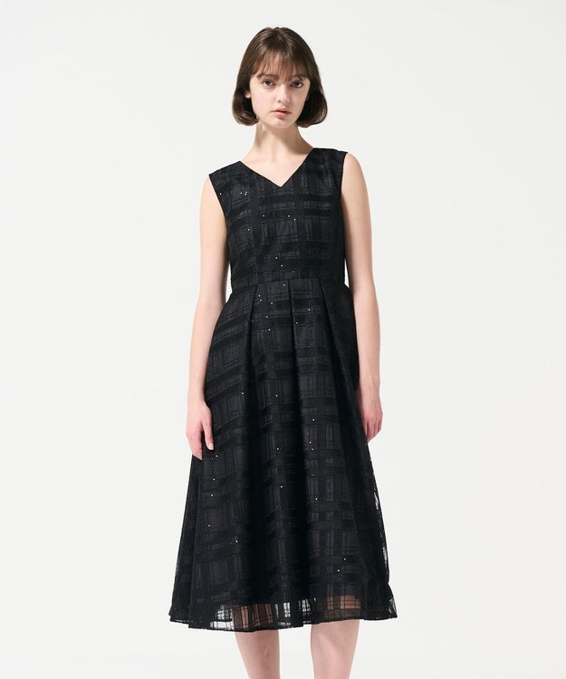 GRACE CONTINENTAL スパンコールチェックドレス ブラック