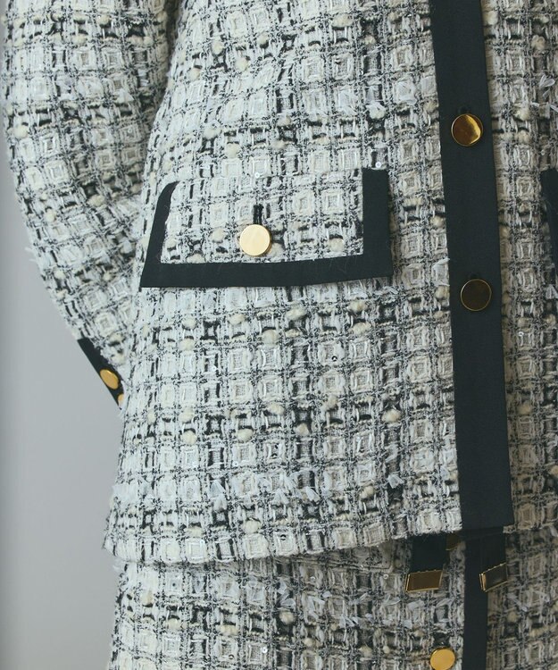 GRACE CONTINENTAL トリミングツイードショートコート ホワイト