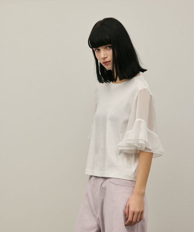 GRACE CONTINENTAL シフォンスリーブカットトップ ホワイト