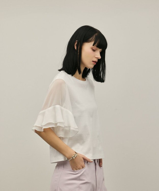 GRACE CONTINENTAL シフォンスリーブカットトップ ホワイト