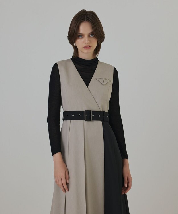 GRACE CONTINENTAL プリーツジャンパースカート ベージュ