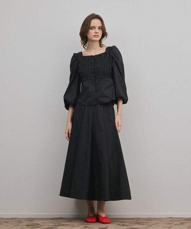 GRACE CONTINENTAL ラメドットタフタジャガードスカート ブラック