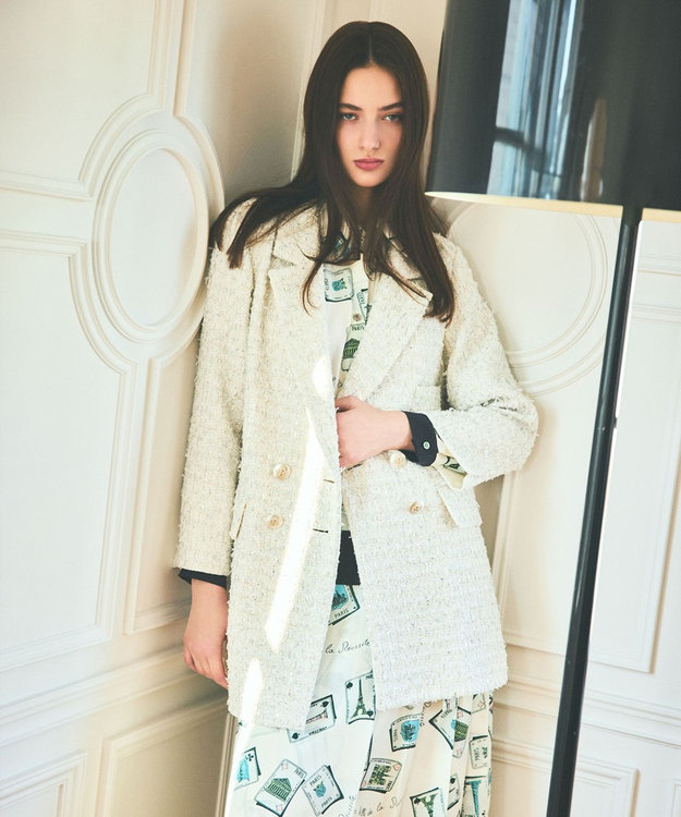 GRACE CONTINENTAL ツイードテーラードコート ホワイト