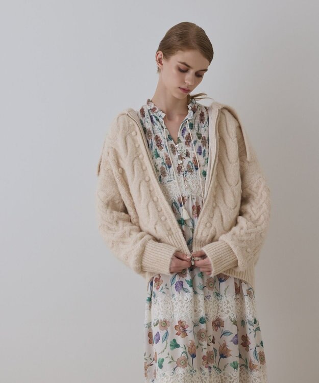 GRACE CONTINENTAL ヘアリーニットコクーンジャケット キナリ