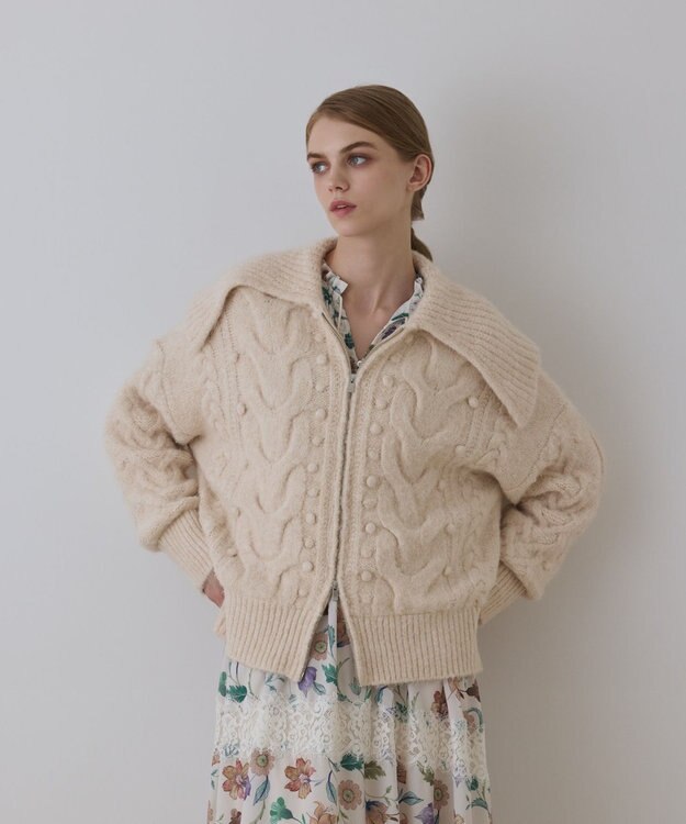 GRACE CONTINENTAL ヘアリーニットコクーンジャケット キナリ