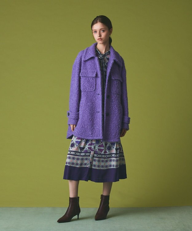 GRACE CONTINENTAL リングウールショートコート パープル