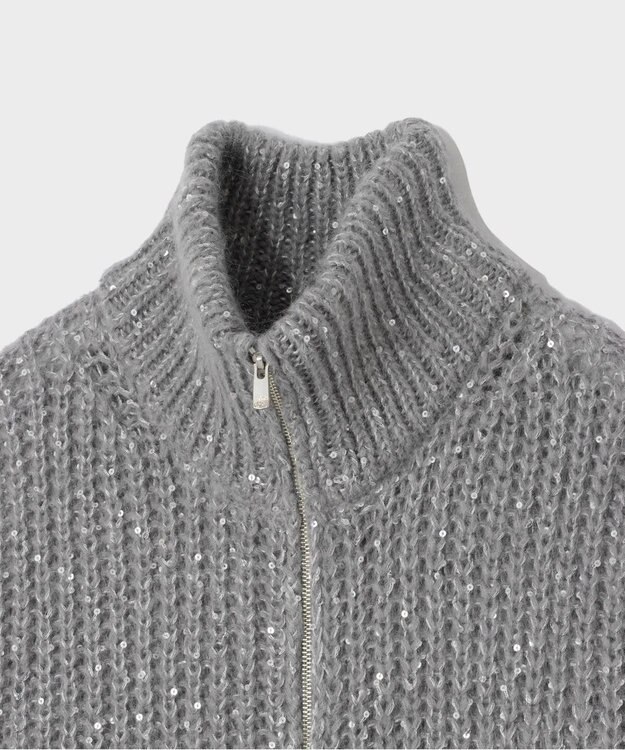 GRACE CONTINENTAL スパンコールニットブルゾン グレー