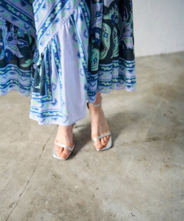 GRACE CONTINENTAL フレームプリントギャザースカート ネイビー