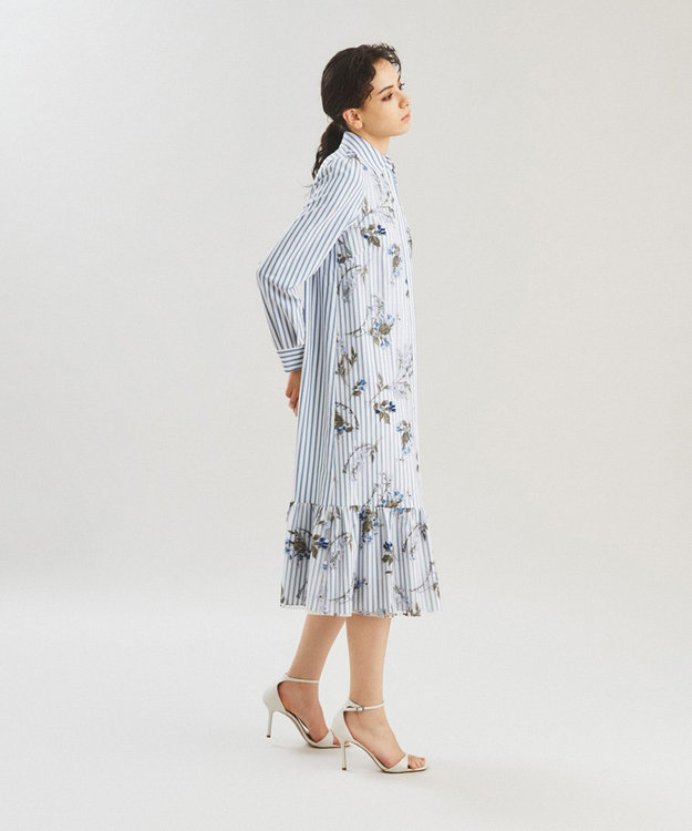 美品✨ダイアグラム　スズラン刺繍シャツワンピース　ストライプ　レース　ブルー系 美品✨ダイアグラム スズラン刺繍シャツワンピース ストライプ