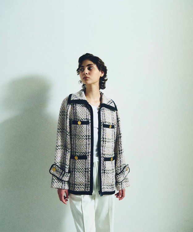 GRACE CONTINENTAL ツイードフーディーコート ラベンダー