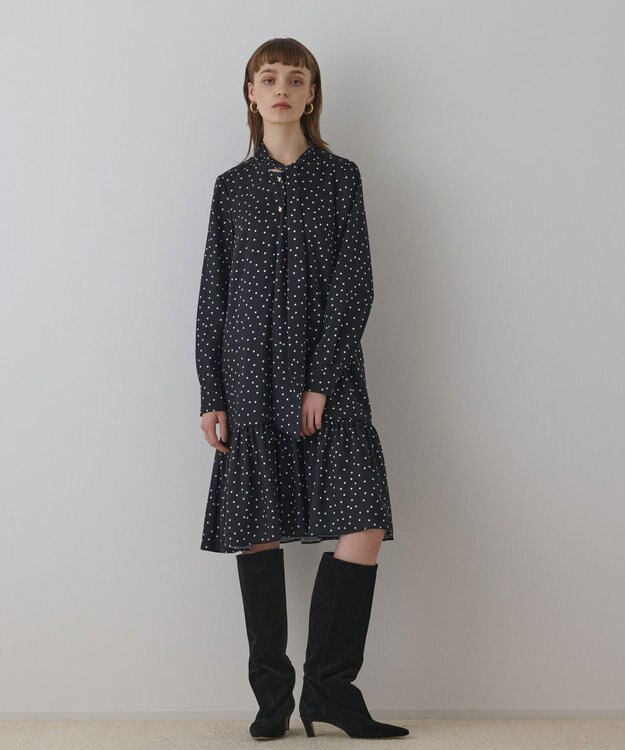 GRACE CONTINENTAL ランダムドットボウタイワンピース ブラック