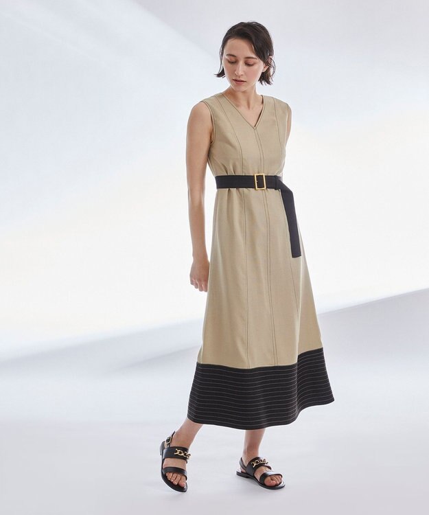 GRACE CONTINENTAL ステッチフレアサックワンピース ベージュ