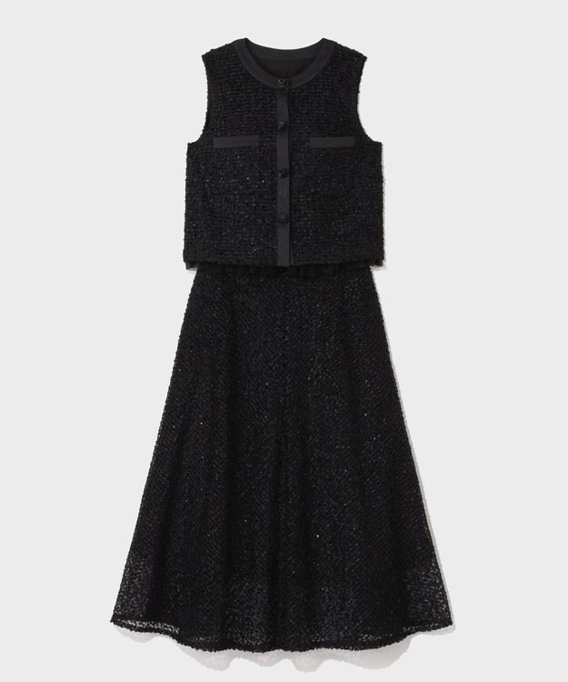 GRACE CONTINENTAL フェザーembドレス ブラック