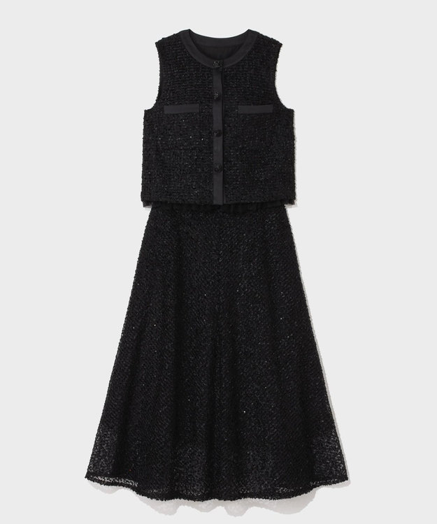 GRACE CONTINENTAL フェザーembドレス ブラック