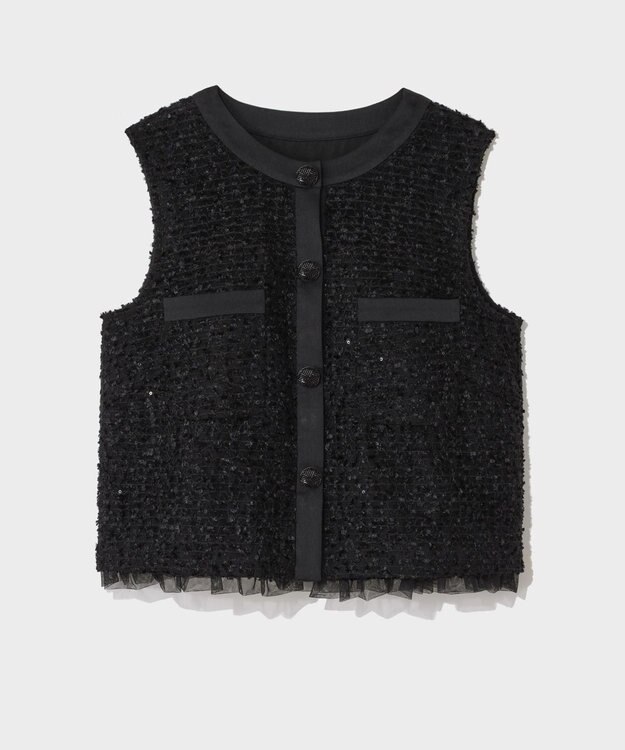 GRACE CONTINENTAL フェザーembドレス ブラック