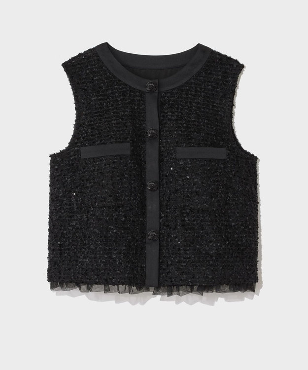 GRACE CONTINENTAL フェザーembドレス ブラック