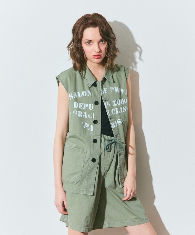 GRACE CONTINENTAL ヘリンボーンツイルジレ カーキ