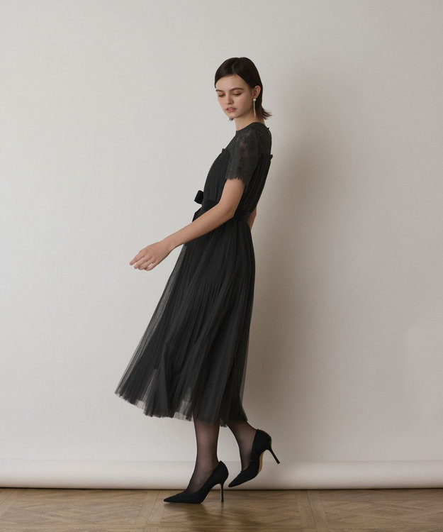 GRACE CONTINENTAL チュールプリーツドレス グレー