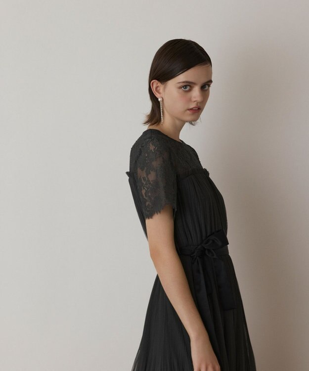 GRACE CONTINENTAL チュールプリーツドレス グレー