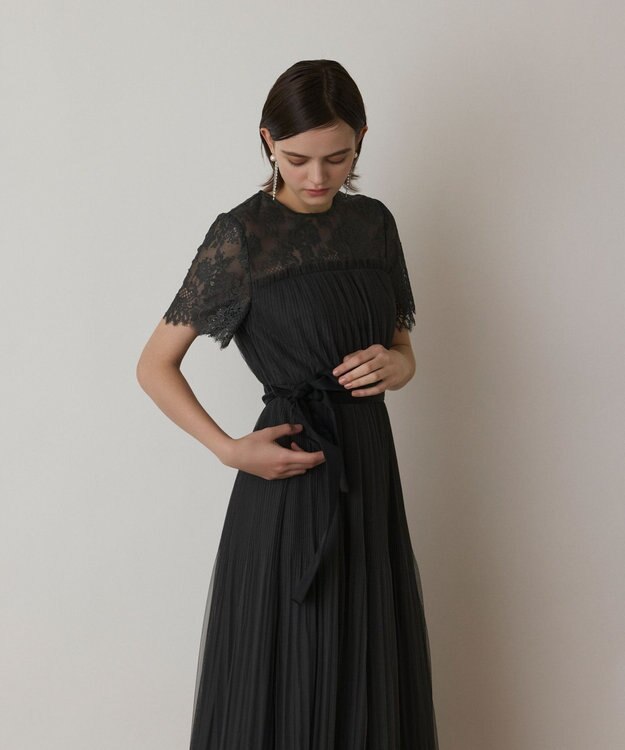 GRACE CONTINENTAL チュールプリーツドレス グレー