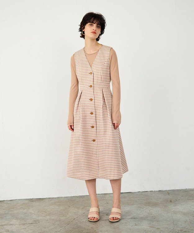 GRACE CONTINENTAL チェックジャンパースカート ベージュ