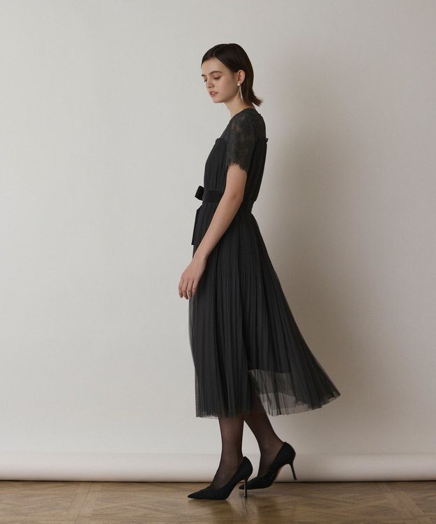 GRACE CONTINENTAL チュールプリーツドレス グレー