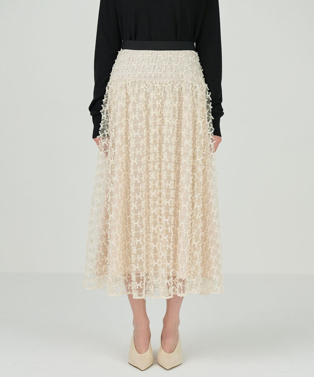 GRACE CONTINENTAL チュールリボン刺繍スカート ベージュ