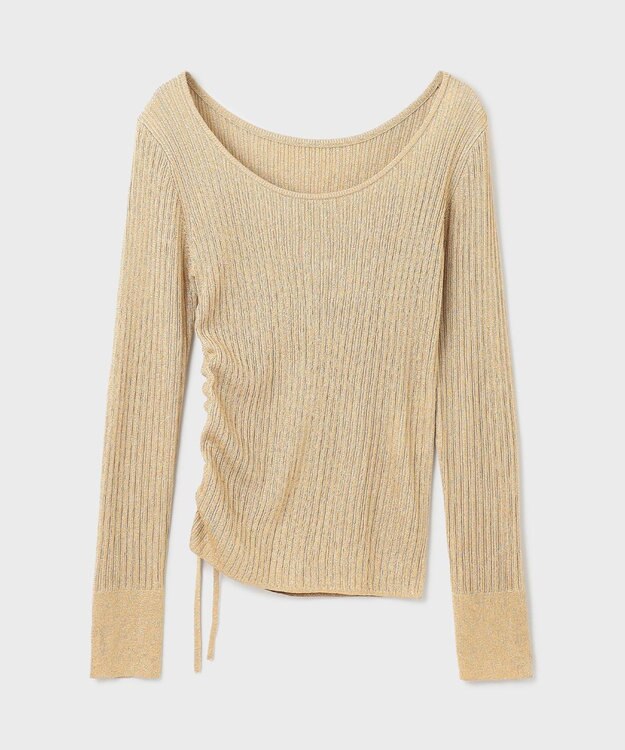 GRACE CONTINENTAL ラメリブクルーネックトップ ゴールド