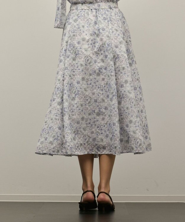 GRACE CONTINENTAL シアーフラワープリントジャガードフレアスカート グレー