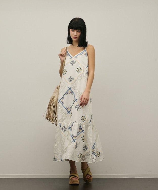 GRACE CONTINENTAL ハンカチパッチワークキャミワンピース ホワイト